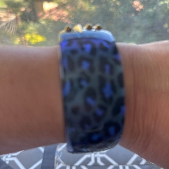 Alexis Bittar Navy Blue/Black Animal Print Hinged Bangle w/Gold Accents